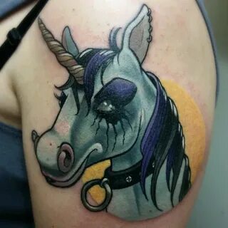 Gothic Unicorn Tattoo On Left Shoulder