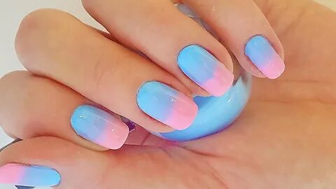 Ombre nails for beginners (Pink and Blue) - YouTube