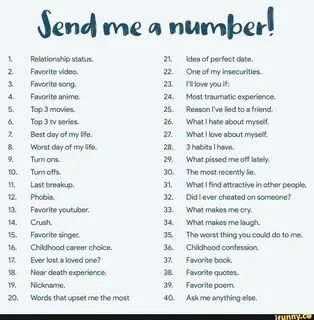 99 ° Ns sn+ wwf szaasa;¢ s:6 Send me a number! Relationship 