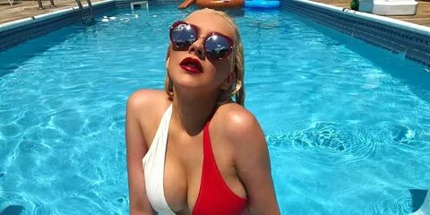 Christina Aguilera Sports Sexy One-Piece Swimsuit on July Fo