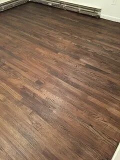 Red Oak sanded, stained with Jacobean color stain and refini