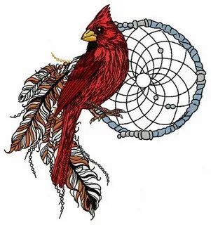 Northern cardinal with dreamcatcher embroidery design Birds 