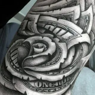 Detailed Money Rose Flower Tattoo For Guys #TattooIdeasForGu