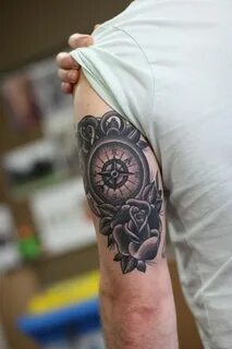 90 Artistic and Eye-Catching Compass Tattoo Designs Tricep t