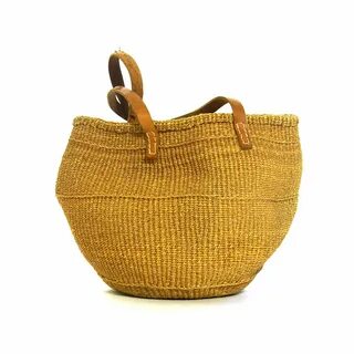 Sisal Bucket Bag with Leather Shoulder Straps Vintage 80s Wo
