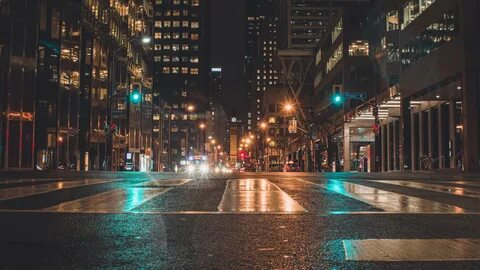 City, Night, Road, Buildings - XFXWallpapers