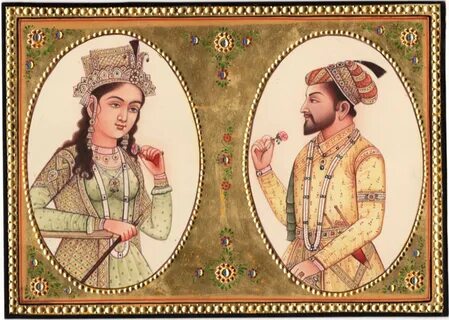 Emperor Shah Jahan Empress Mumtaz Mahal Rare Mughal Miniatur