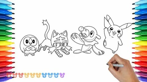 How to Draw Pokemon, Pikachu, Litten, Popplio, Rowlet Cute C