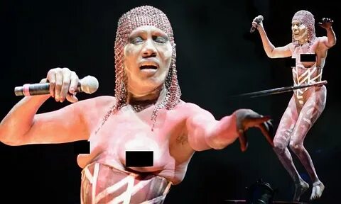 Topless Grace Jones, 67, hits the stage as she headlines Afr