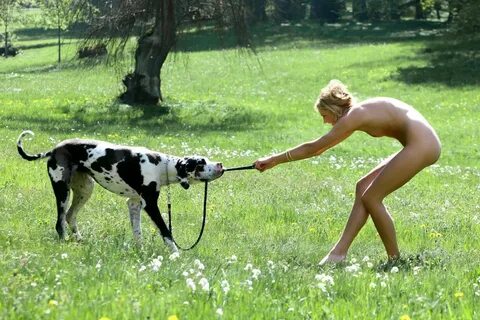 Slender Dane walks with a dog " 100% Fapability Porn