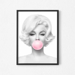 Marilyn Monroe Pink Bubble Gum Print Bubblegum Poster Black 