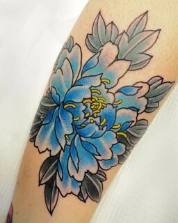 Blue Peony Flower by Tom McMillan #sunsettattoonz Blue flowe