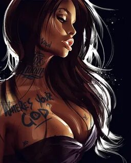#women #artwork digital art #painting inked girls #tattoo long hair #profil...
