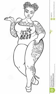 Outline Plus Size Woman Illustration. Vector Body Positive M