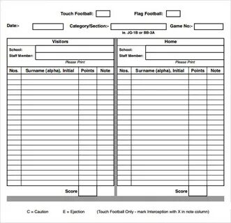 Score Sheet for Football 2022
