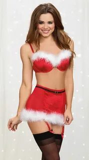 Seductive Santa Velvet Bra Set by Dreamgirl, Lipstick Red, S