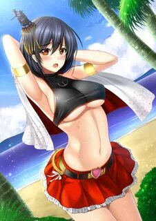 Safebooru - 1girl armpits beach belt bikini top black hair b