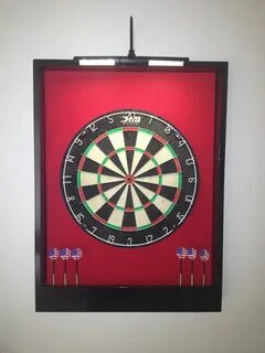 LED Lighted Custom Dart Board Backboard, Red & Black Trim Su