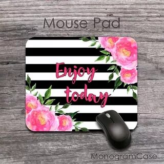 Watercolor flower pink roses quote mousepad MonogramCase