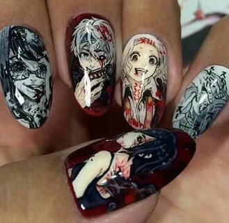 Tokyo ghoul inspired nails Anime nails, Nail art, Kawaii nai