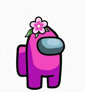 HD Pink Among Us Crewmate Character With Flower On Head PNG 