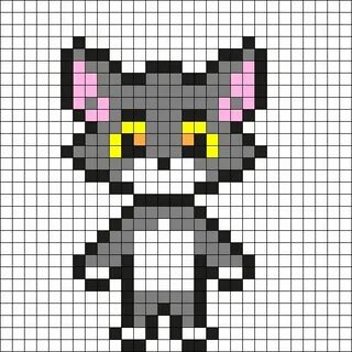 Tom Cat Pixel art pattern, Pixel art grid, Perler bead art