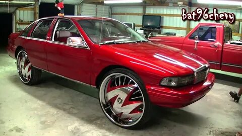 Candy Red 93 Chevy Caprice on 30" DUB Skirts Ragged Floaters