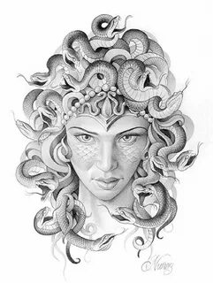 Turn to Stone by Alex Nunez Medusa w Snakes Tattoo Canvas Ar
