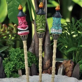Miniature Dollhouse FAIRY GARDEN Tiki Torch Stake Set of 3 N