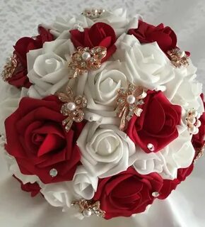 BROOCH BOUQUET & BOUTONNIERE SET, Quinceanera Bouquet, Red a