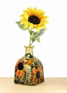 Hand Painted Glass "Patron" bottle Sunflower design Summer H