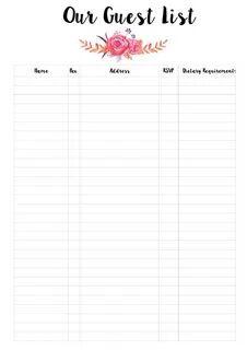 Wedding Planner - Guest List Printable pdf Wedding guest lis