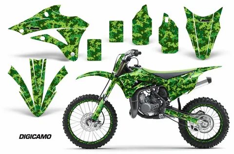 Kawasaki KX100 Dirt Bike Graphics: Digicamo - Green MX Graph