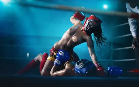Картинка девушка, обнаженная, спорт, перчатки, ринг 1440x900