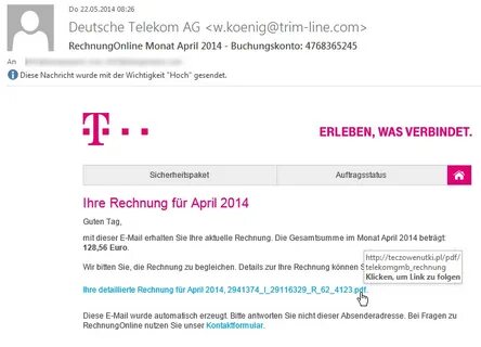 WARNUNG: Gefälschte Telekom-Rechnung bringt Trojaner!!! - Te