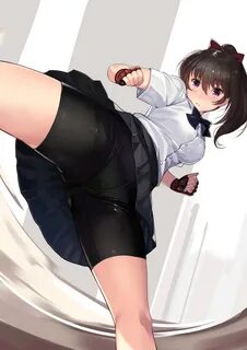 Safebooru - 1girl bike shorts blush bow bowtie breasts brown