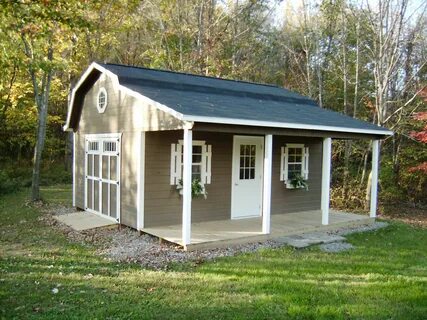 Porch Barns - Miller Storage Barns Shed with porch, Farmhous