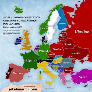 Immigration in Europe: Map of the percentages and countries 