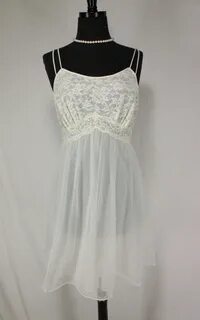 Vintage Vanity Fair Nightgown Nightie White Chiffon and Lace