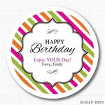 Happy Birthday Stripes . Personalized Stickers Labels or Ets