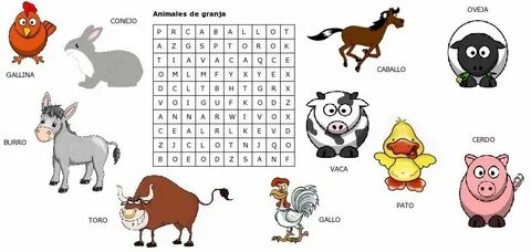 Letras de animales, Animales de la granja, Sopa de letras