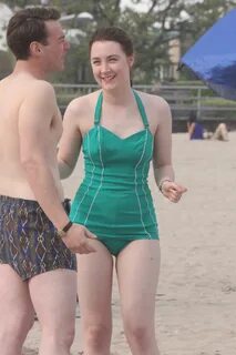 Saoirse Ronan In Retro Green Swimsuit - Celebzz - Celebzz