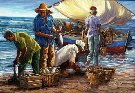 Pescadores en la Playita Henry Santana Sosa - Artelista.com