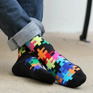 K.Bell Men's Pair Socks Bright Black Jig Saw Puzzle Cotton B