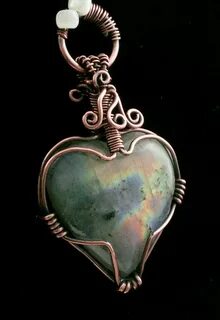 Labradorite Heart Shaped Wire Wrapped Pendant Copper Patina 