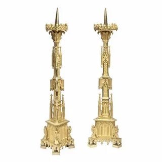 A pair of gothic style ormolu pricket sticks Modern candle h