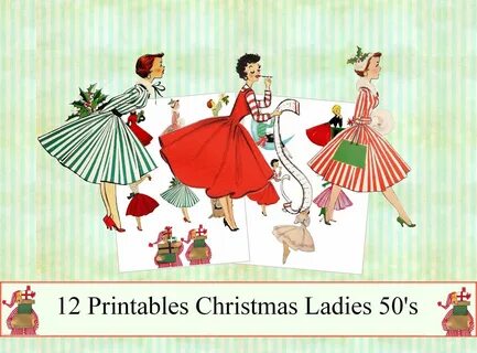Vintage Christmas Ladies 50's Fifties Clipart Clip Art Etsy