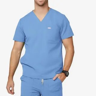 Mens Ceil Blue Chisec - Three-Pocket Scrub Top Scrub tops, M