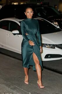 X Factor judge Mel B shows off her toned legs in cut-out gre