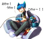 Safebooru - blue hair chair controller croagunk game control